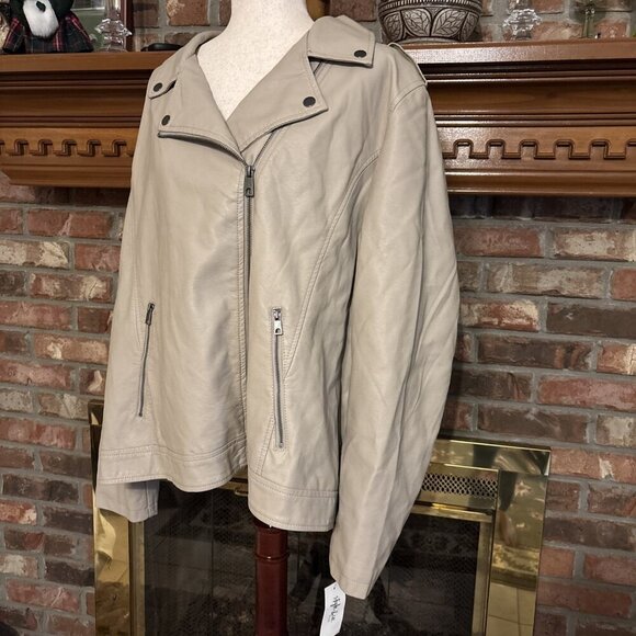 Style & Company Beige Faux Leather Jacket Size 3X NWT - Picture 2 of 8